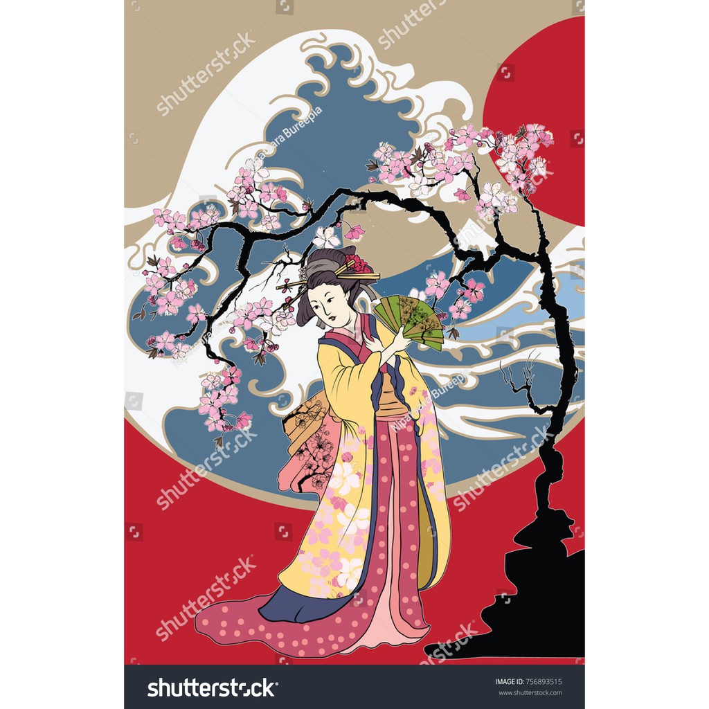 Tranh lụa 3d Quán ăn Phòng trà phong cách Nhật Bản QAPTNB-02