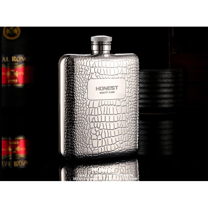 Bình đựng rượu inox bỏ túi Honest 6oz , hoa văn da cá sấu cực cá tính