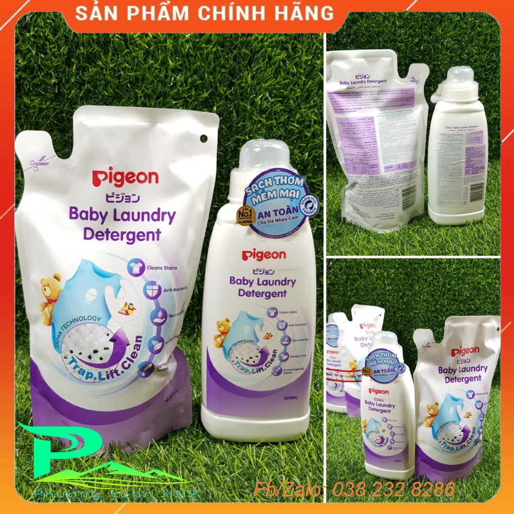 Nước giặt quần áo trẻ em Pigeon chất lượng Nhật Bản - Combo chai 500ml KM túi 450ml