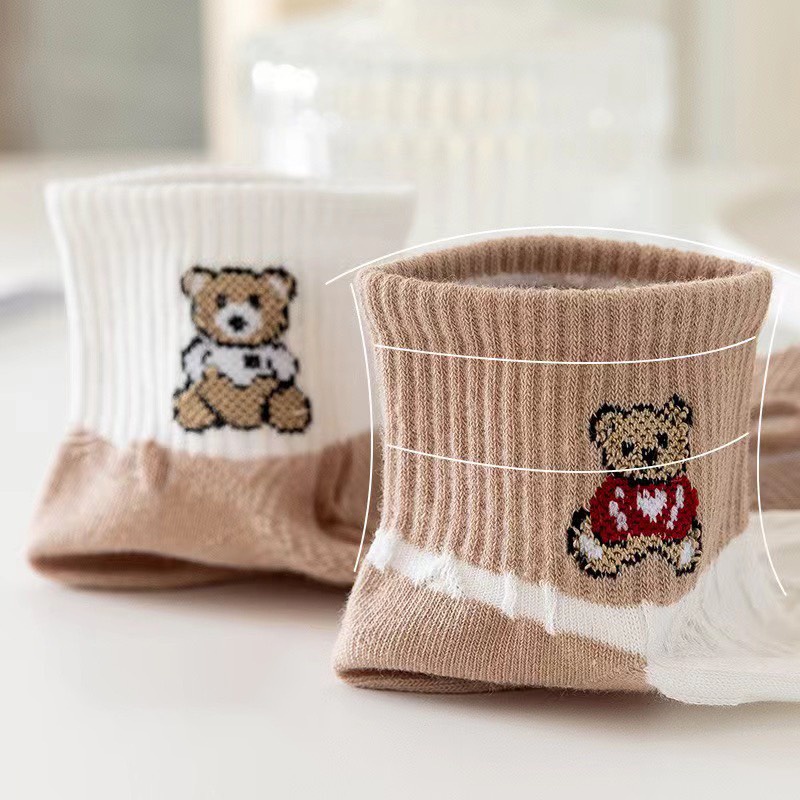 Set 5 Đôi Tất Gấu In Bàn Chân Kiểu Vặn Thừng Phong Cách Hàn Siêu Hot