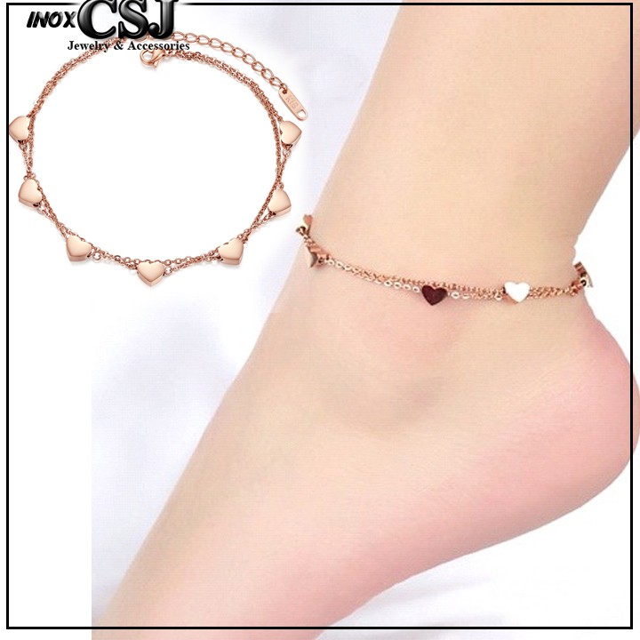 LẮC CHÂN TITAN TRÁI TIM 2 TẦNG MÀU VÀNG TƯƠITA601 | BigBuy360 - bigbuy360.vn