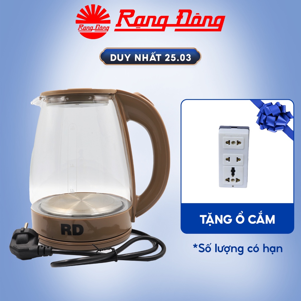 Ấm Đun Nước Siêu Tốc RẠNG ĐÔNG Chất Liệu Thủy Tinh Cao Cấp Chịu Nhiệt Tốt 1,8L Viền Nâu