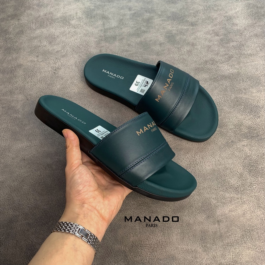 Dép da nam quai ngang cao cấp Manado Mã MND01 fullbox, quai da mềm mại, đế cao su thiết kế chắc chắn