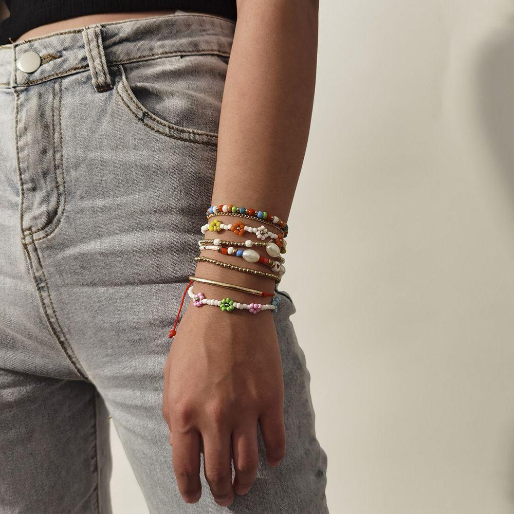 Set 8 Vòng Tay Chuỗi Hạt WMES15H Nhiều Lớp Phong Cách Bohemian Thời Trang Có Thể Điều Chỉnh Cho Nữ