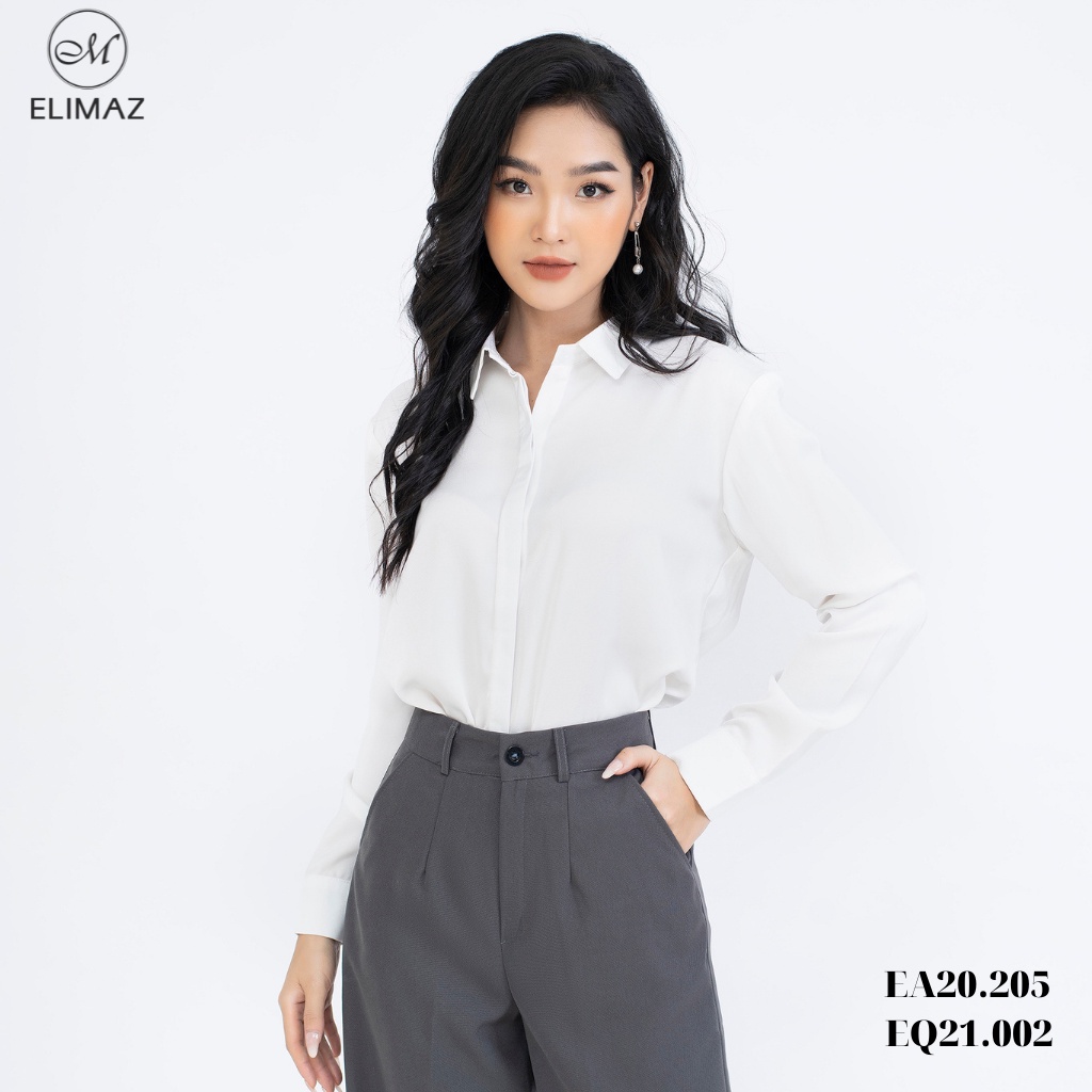 [Thiết kế mới 2021] Áo sơ mi nữ công sở dáng cơ bản, chất liệu lụa thoáng mát Elimaz EA20.205