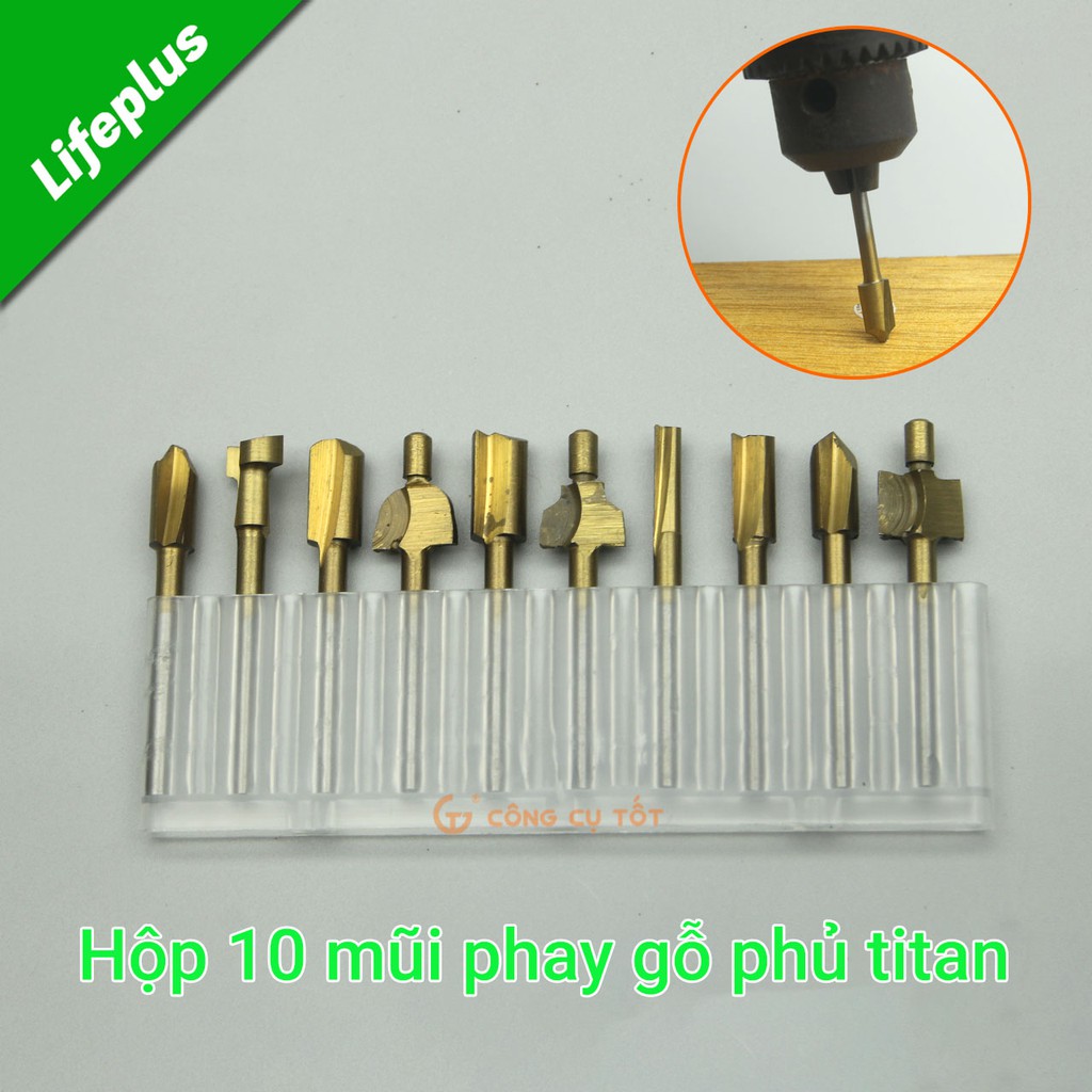 Bộ 10 mũi phay gỗ phủ Titan