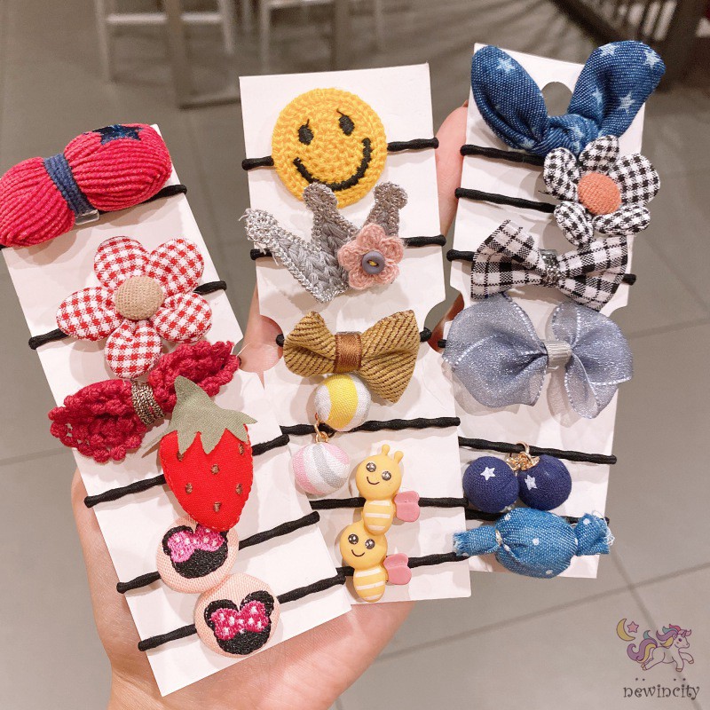 Set 6 dây buộc tóc co giãn họa tiết trái cây hoạt hình cho bé gái