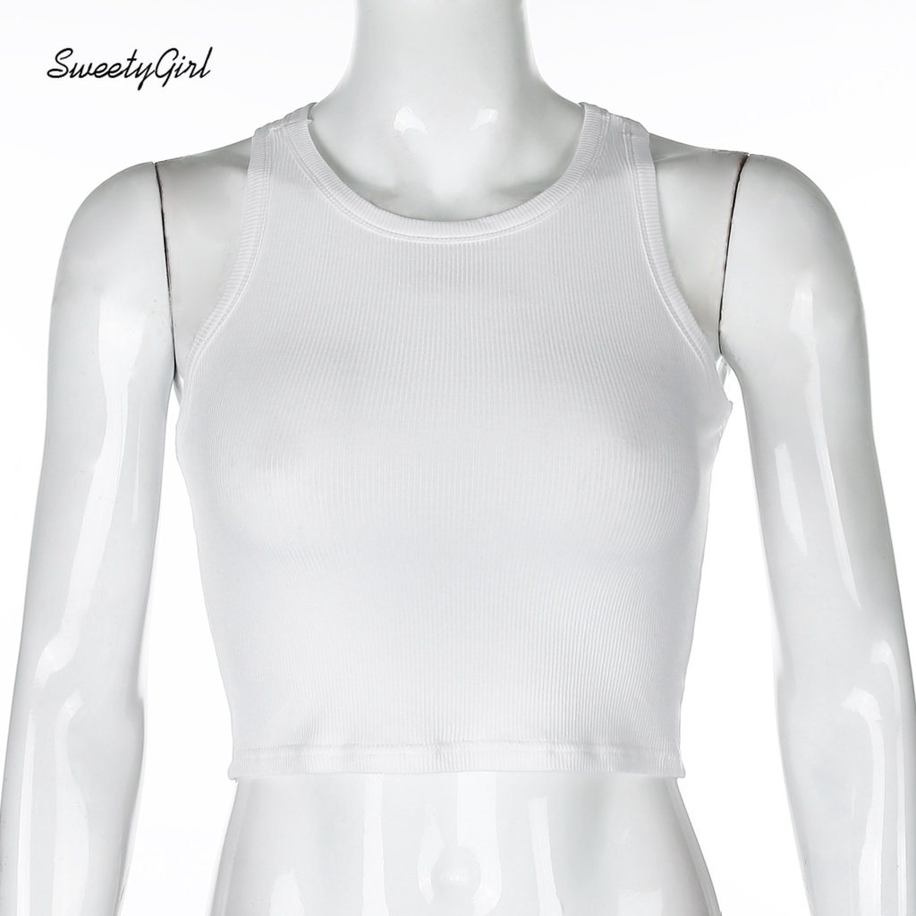 Áo croptop sát nách cổ tròn màu trơn đơn giản dễ phối đồ dành cho nữ