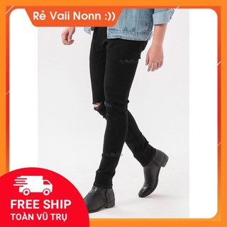 Quần bò nam đen rách gối mẫu quần bò bó sát co giãn mới nhất 2020 thời trang nam Musland