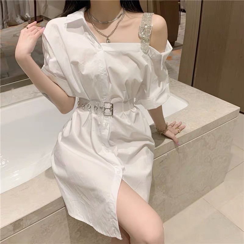 (HÀNG CÓ SẴN) Áo Sơ Mi trễ vai đính đá thời trang cho nữ 2021. Hàng Quảng Châu Cao Cấp