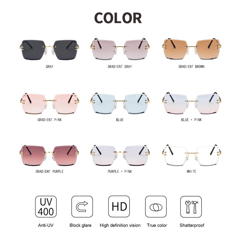 (KIQI-FASHION) COD Kính Mát Không Vành Chống Tia UV Hàng Mới Nhập Khẩu Chất Lượng Cao Cho Nữ