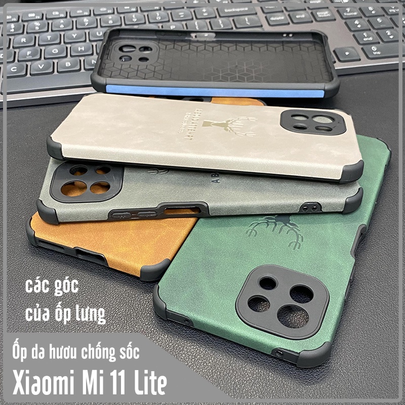 Ốp lưng cho Xiaomi Mi 11 Lite 4G - 5G - NE da hươu 4 góc chống sốc