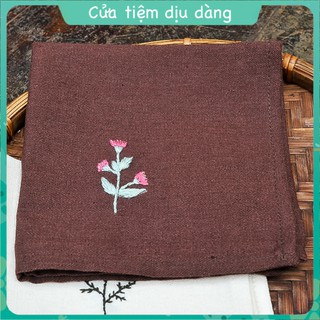 Khăn tay (Khăn mùi xoa) vải linen thêu thủ công - Cúc chi