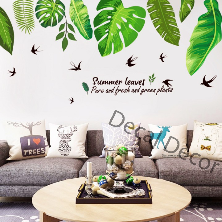 Decal Trang Trí Dán Tường Mẫu Lá Cây Xanh Và Chim Én 60x90cm - Decal Decor Phòng Ngủ, Phòng Khách, Văn Phòng Làm Việc