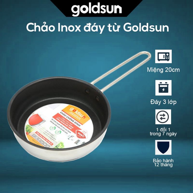 Chảo từ inox chống dính  cao cấp GOLDSUN hàng chính hãng size 28/20/22/24