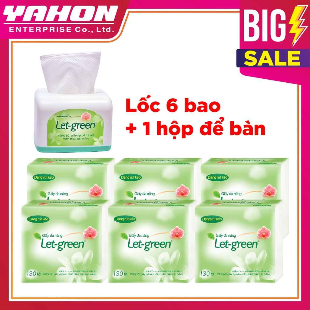 { TẶNG 1 HỘP NHỰA ĐỂ BÀN} - BỘ 6 TÚI GIẤY VỆ SINH ĐA NĂNG LET-GREEN 10*21CM 130 TỜ