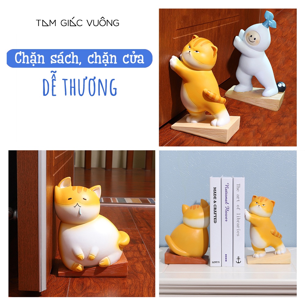 Mèo Decor Chặn Sách Dễ Thương, Đồ Chơi Trang Trí Bàn Làm Việc Bàn Học Cute, Tượng Quà Tặng Đáng Yêu Thương Hiệu ROOGO