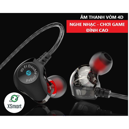 Tai Nghe CHỐNG ỒN DOUBLE RINGED SUPER BASS PRO 2021 Âm Thanh Kép Siêu Cao Cấp, Tai Phone Có Dây Cho Điện Thoại Máy Tính