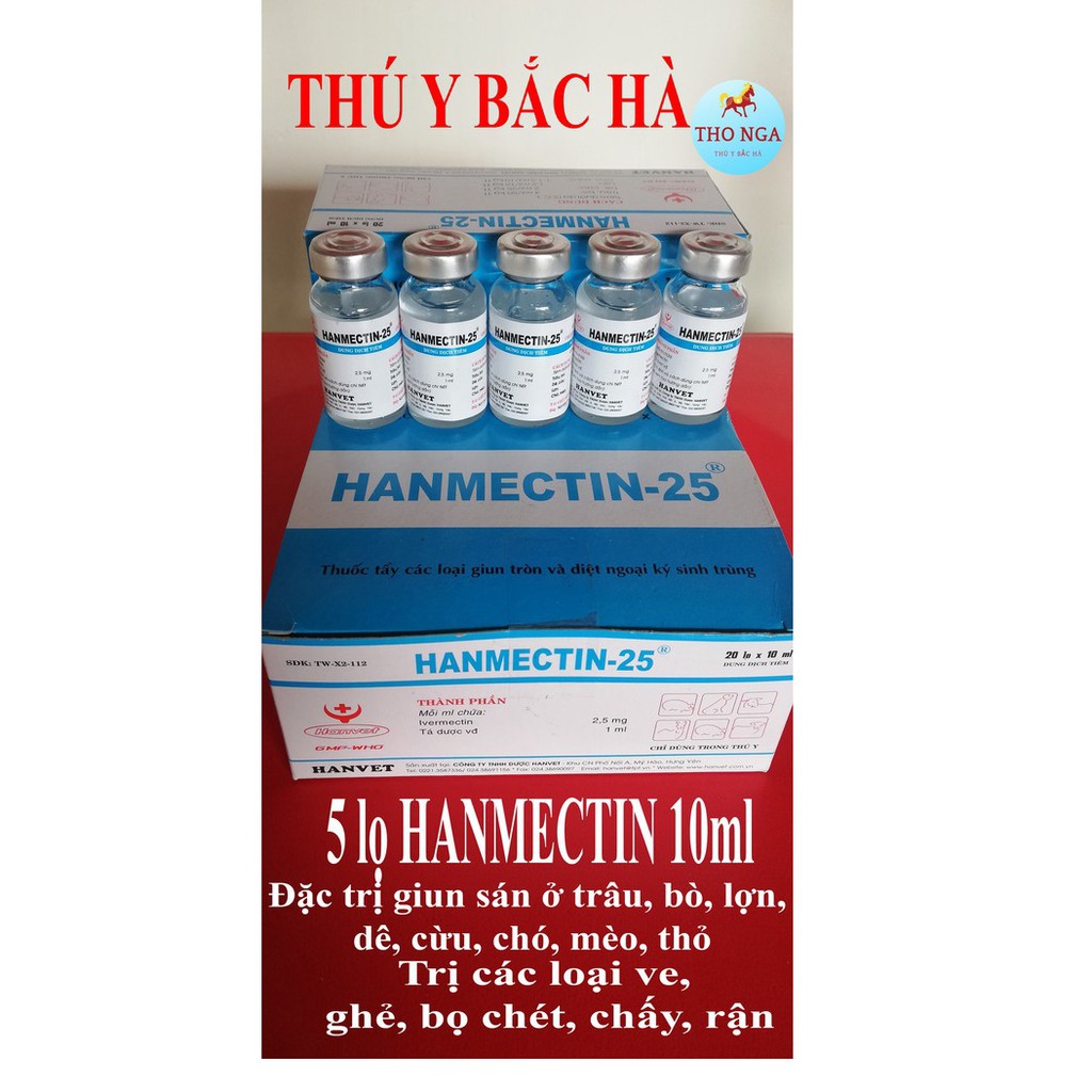 5 lọ Hanmectin - 25 L10ml dùng tốt cho trâu, bò, lợn, dê, cừu, chó, mèo, thỏ