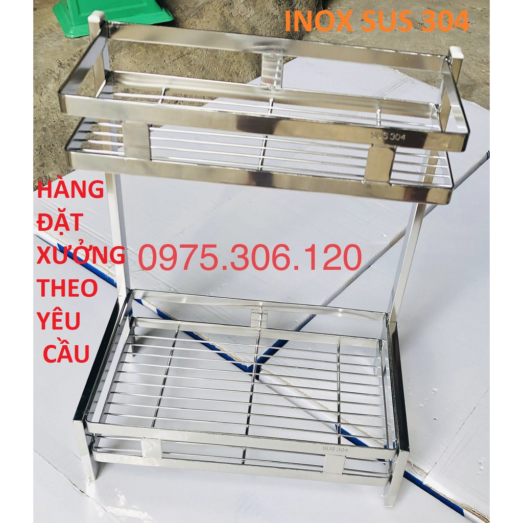 Kệ Gia Vị 2 TẦNG đặt trên bàn đá 100% INOX 304 BẠC, hàng đặt xưởng theo yêu cầu chắc chắn, dày, cầm nặng tay, inox chuẩn