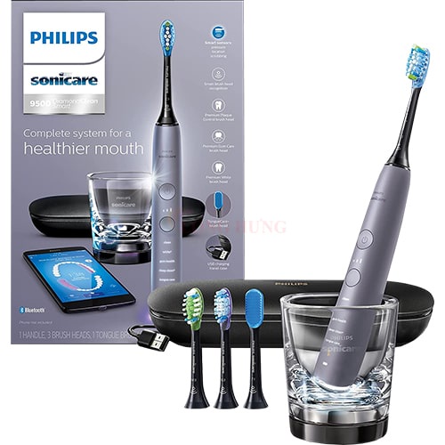 Bàn chải điện Philips Sonicare 9500 DiamondClean Smart HX9924 - Hàng nhập khẩu