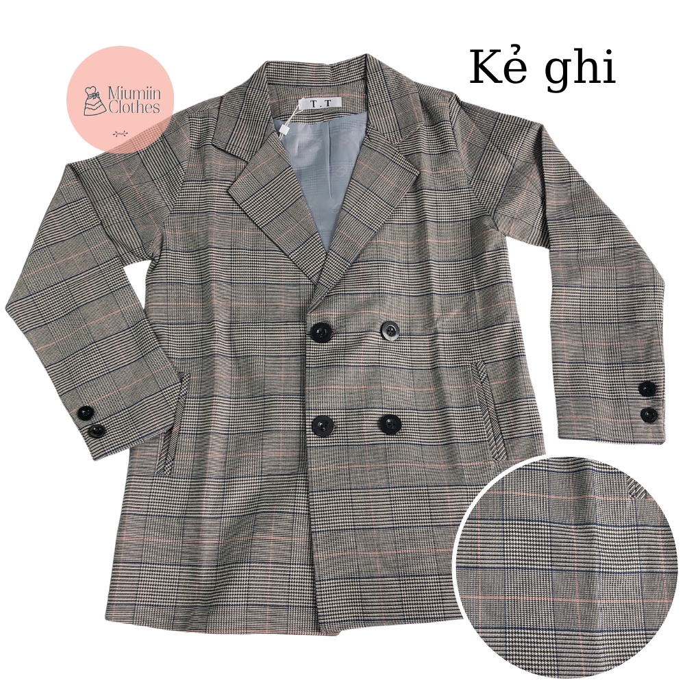 Áo blazer nữ có size thiết kế túi đứng Áo khoác nữ Hàn Quốc kẻ nâu Miumiin Clothes | BigBuy360 - bigbuy360.vn