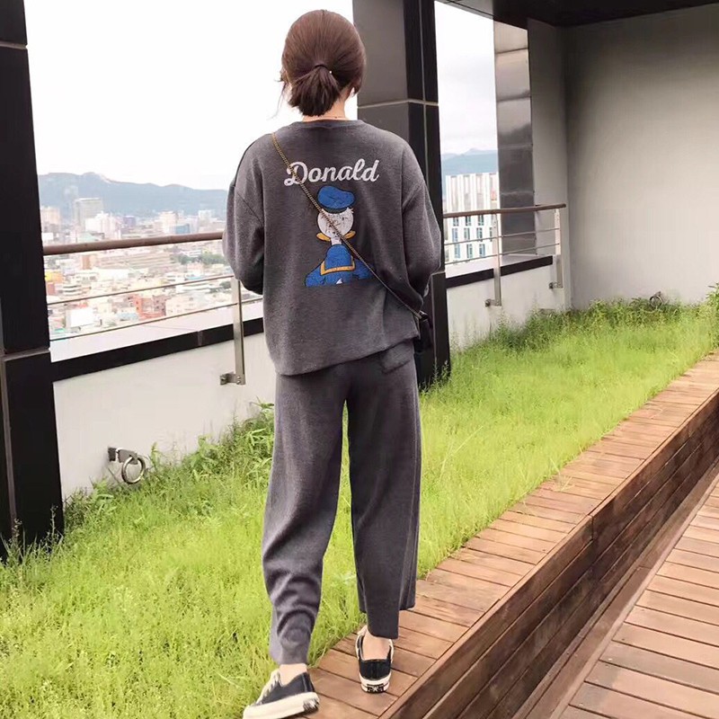 Autumn Loose Letter Print Long-sleeved T-shirt + Trousers Pajamas Suit