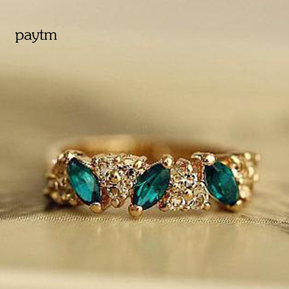 PM Vintage Women Emerald Cubic Zirconia Inlaid Finger Ring Wedding Jewelry Gift