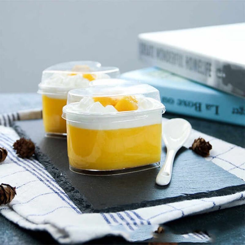 Set 50 Ly tiramisu mini hình trái tim ly tim đựng bánh panna cotta cốc nhựa tim