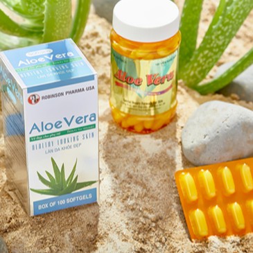 Aloe Vera Robinson Pharma USA, Hỗ trợ giúp giảm nếp nhăn cho da căng mịn, trắng sáng (100 viên)