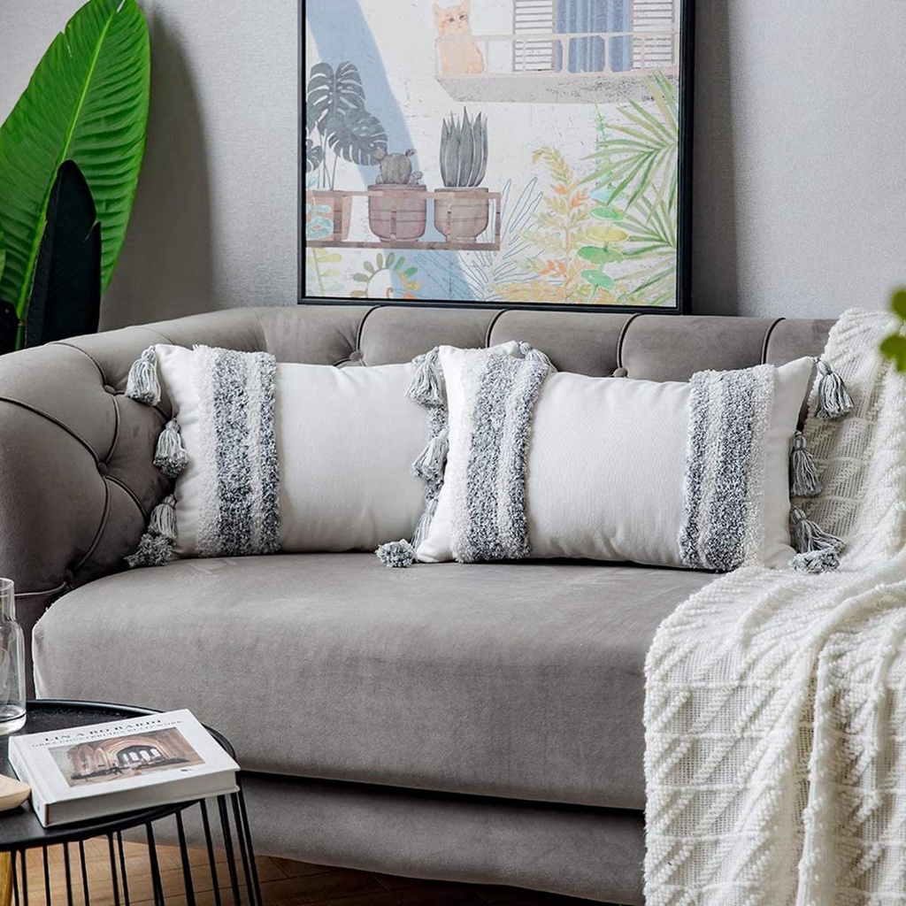 IVORY Vỏ Gối Mềm Đính Tua Rua Phong Cách Boho
