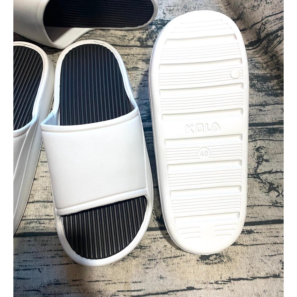 DÉP BÁNH MÌ NAM NỮ GÂN ĐEN QUAI TRẮNG SIÊU NHẸ SIZE 36-44