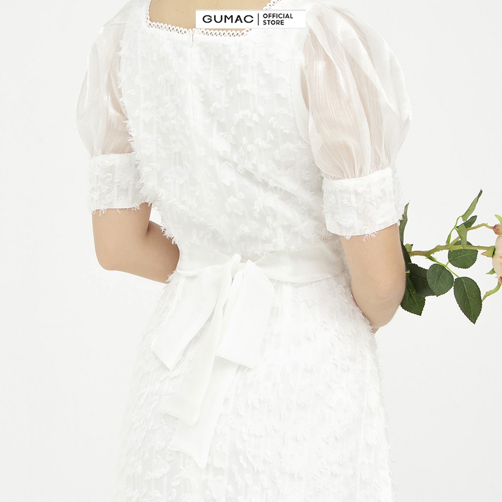 [Mã MABR07062 giảm 8% tối đa 50K đơn từ 249K] Đầm xòe nữ màu trắng lông vũ cổ vuông GUMAC DB544 | BigBuy360 - bigbuy360.vn