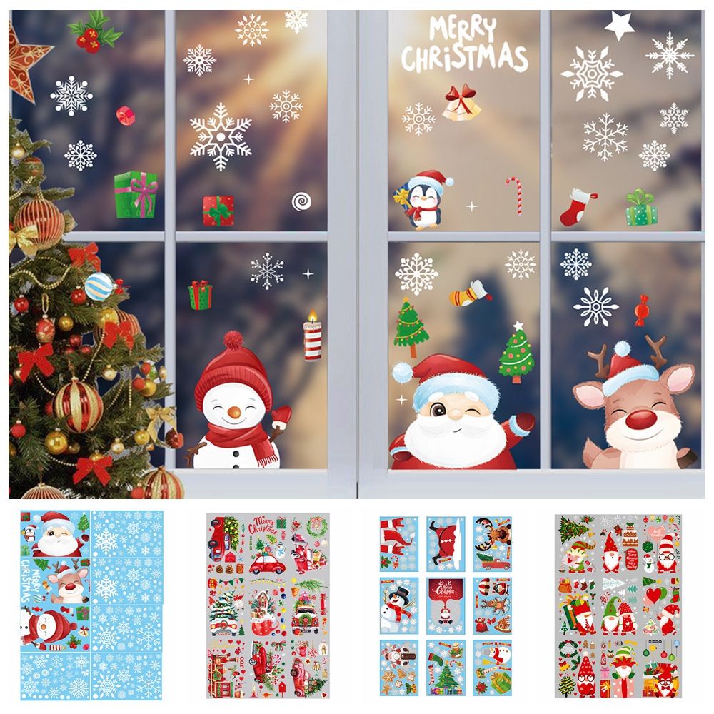 1 bộ đề can dán cửa kính hình hoa tuyết tuần lộc/ông già noel/người tuyết/ông già noel/người tuyết trang trí nhà cửa dịp giáng sinh