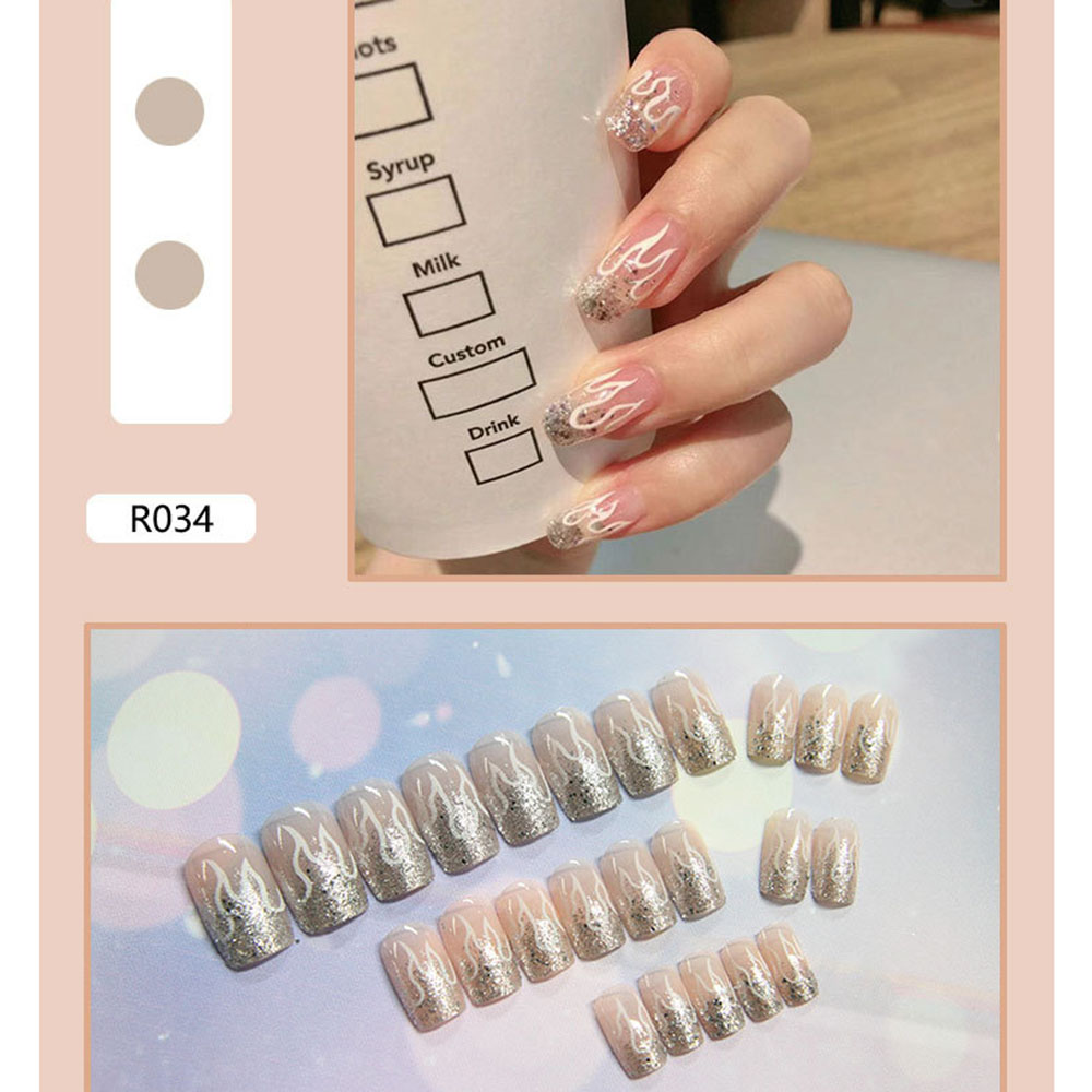 Set 24 móng tay giả gồm màu xanh dương và hồng đào xinh xắn