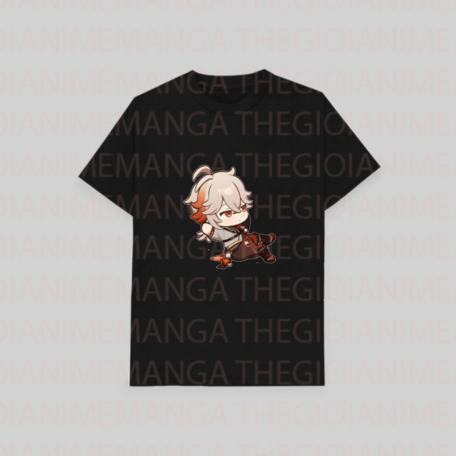 Áo thun phông đen in hình nhân vật KAZUHA game GENSHIN IMPACT chibi anime thời trang nam nữ cá tính