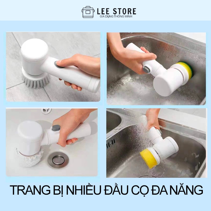 Máy cọ rửa điện đa năng sạc usb, bàn chải vệ sinh bếp, bồn rửa mặt, đánh giày, đánh bóng Magic Brush với 3 đầu thay thế
