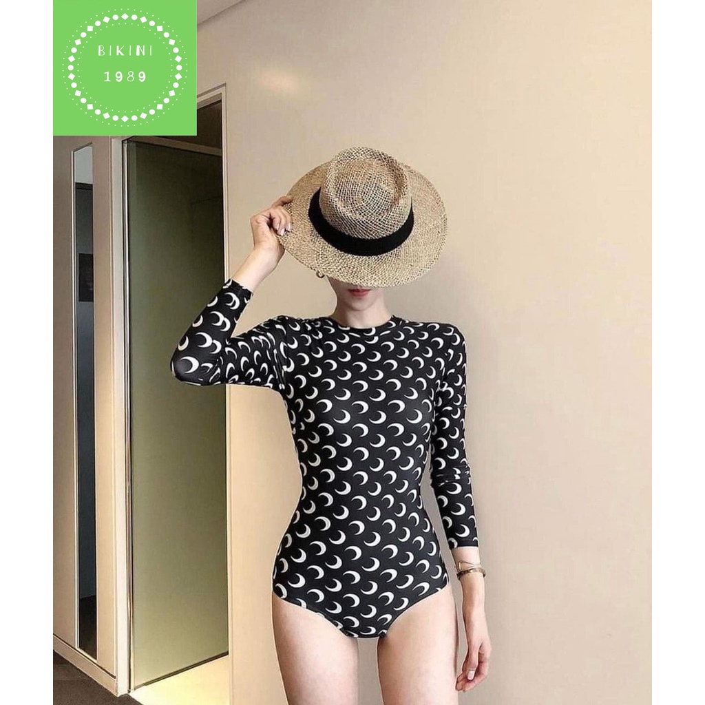 Đồ Bơi set bơi bikini nữ liền một mảnh họa tiết mặt trăng khuyết dài tay chống nắng style hàn quốc trẻ trung cá tính