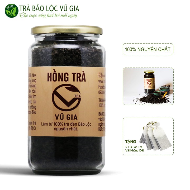 Hồng Trà Cao Cấp Nguyên Chất Bảo Lộc Vũ Gia (200gr/hũ) + Tặng 5 Túi Lọc Trà