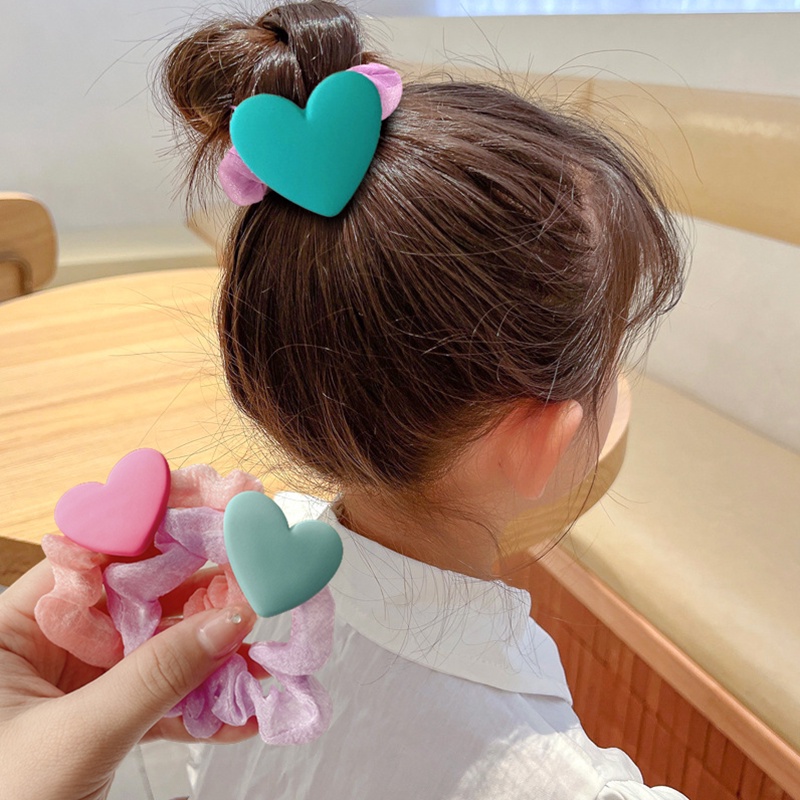 Dây Buộc Tóc Cao Su Co Giãn Bọc Lưới Hình Trái Tim Cá Tính Cho Bé Gái