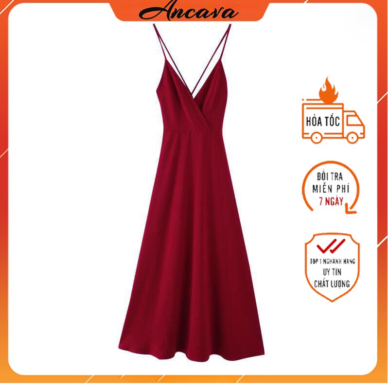 Váy Maxi Đỏ Buộc Dây - Váy maxi đi biển hở lưng 2 lớp có sẵn đệm ngực