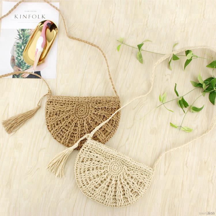 Túi Cói Đi Biển Túi Đeo Chéo Bán Nguyệt Túi Xách Đan Mây Hình Bán Nguyệt Thời Trang Nữ