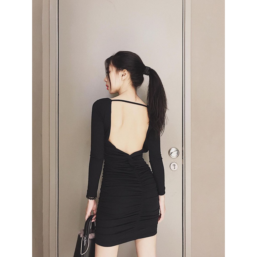 [HÌNH THẬT] Đầm Body Tay Dài Hở Lưng Tinh Tế Mẫu Mới (ĐEN) | BigBuy360 - bigbuy360.vn