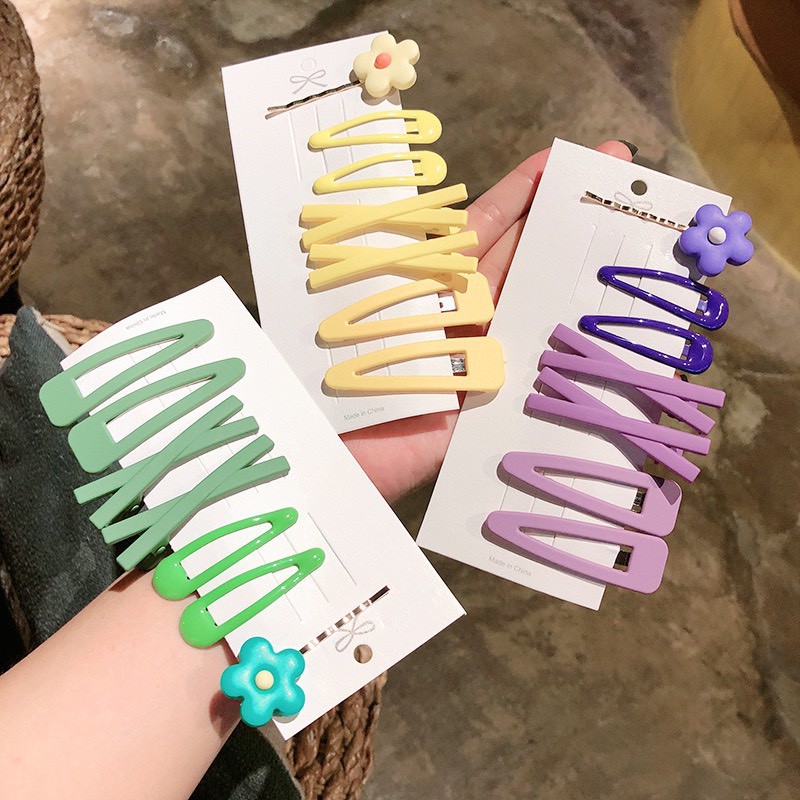 Set 7 Kẹp Tóc Gam Màu Pastel Đính 1 Hoa Siêu Baby