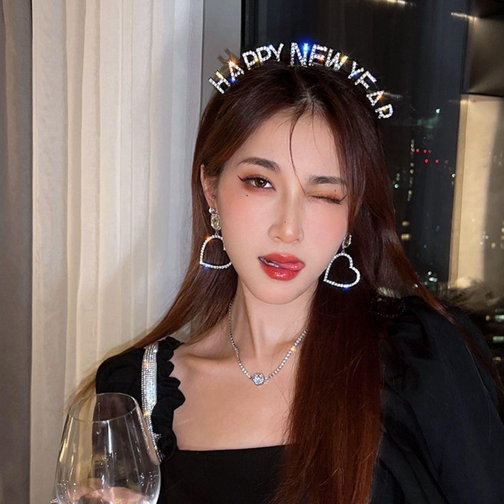 BACK2LIFE Sweet HAPPY NEW YEAR Headband Exquisite Female Jewelry|Crown Letter New Year Headdress New Year Gift New Year Dress Up Christmas Dree Up Alloy Korean Style Hair Hoop/Multicolor