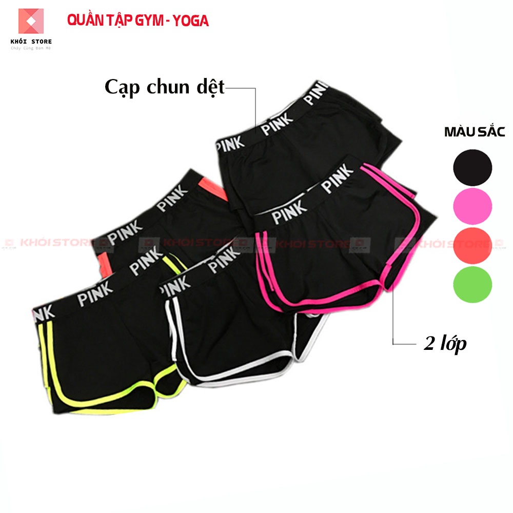  Quần đùi thể thao nữ Khói Store tập gym nâng mông Pink 2 lớp-K412