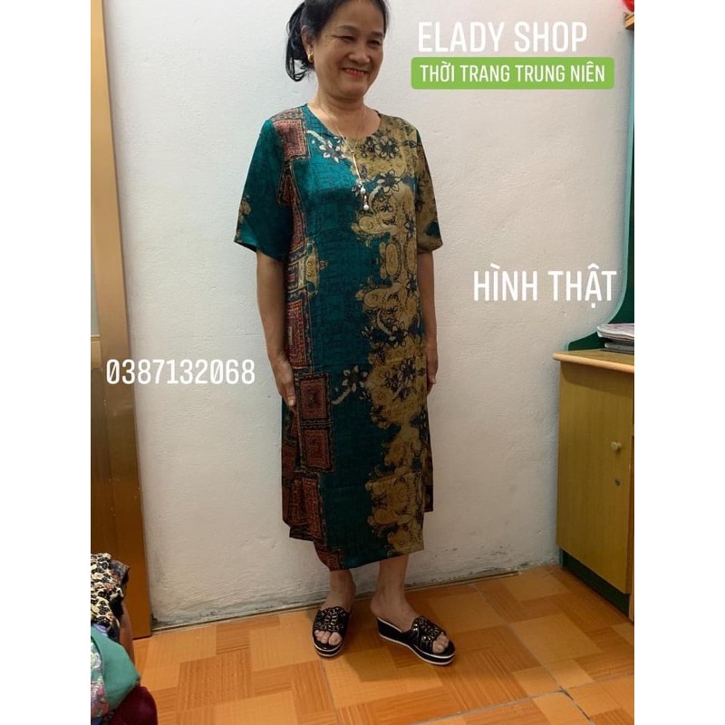 Đầm trung niên⚡GIÁ SỈ⚡Đầm dự tiệc cho mẹ hàng Quảng Châu cao cấp dáng xuông vải lụa đẹp nhẹ mịn mát, không xù