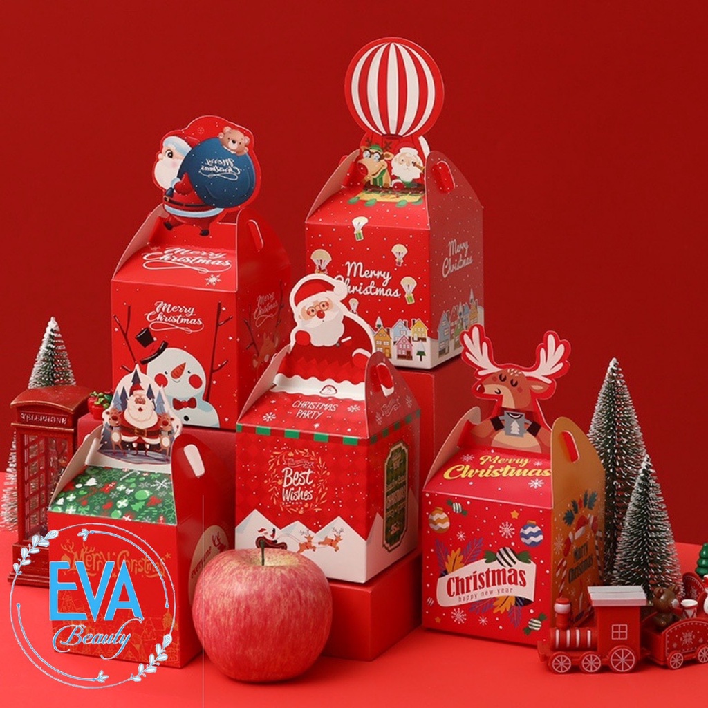 Set 10 Hộp Quà Noel Đựng Quà Giáng Sinh Nắp Gài Hoạt Hình Cute Nhiều Mẫu M3535