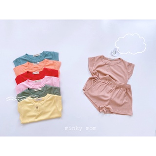 Đồ Bộ Trẻ Em Minky Mom Vải Len Tăm Mềm Co Giãn Thoải Mái Màu Trơn Cho Bé Từ 8-30kg