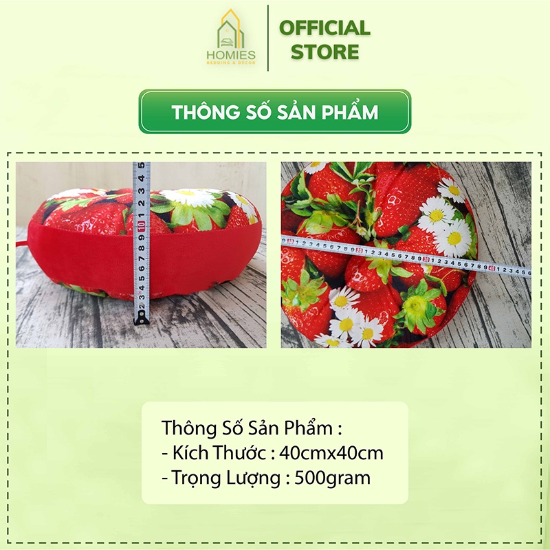 Gối tựa lưng hoa quả HOMIES vải nhung mềm mịn 40cm x 40cm